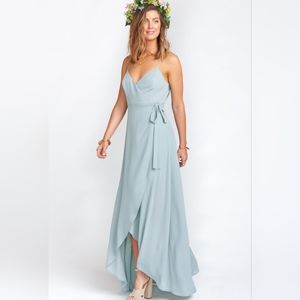 NEW SHOW ME YOUR MUMU Mariah Silver Sage Wrap High Low Wrap Maxi Dress Small